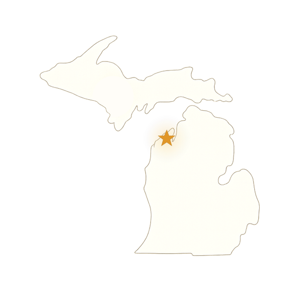Map of Michigan with Petoskey marked